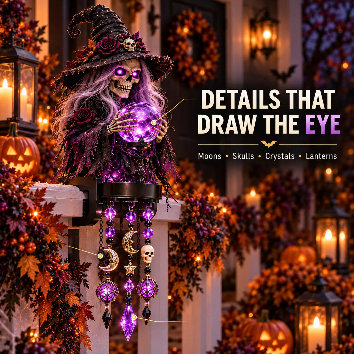 🔥😍🎃 Halloween Character Glow Cascade Railing Lights – Pumpkin, Witch, Ghost & Black Cat