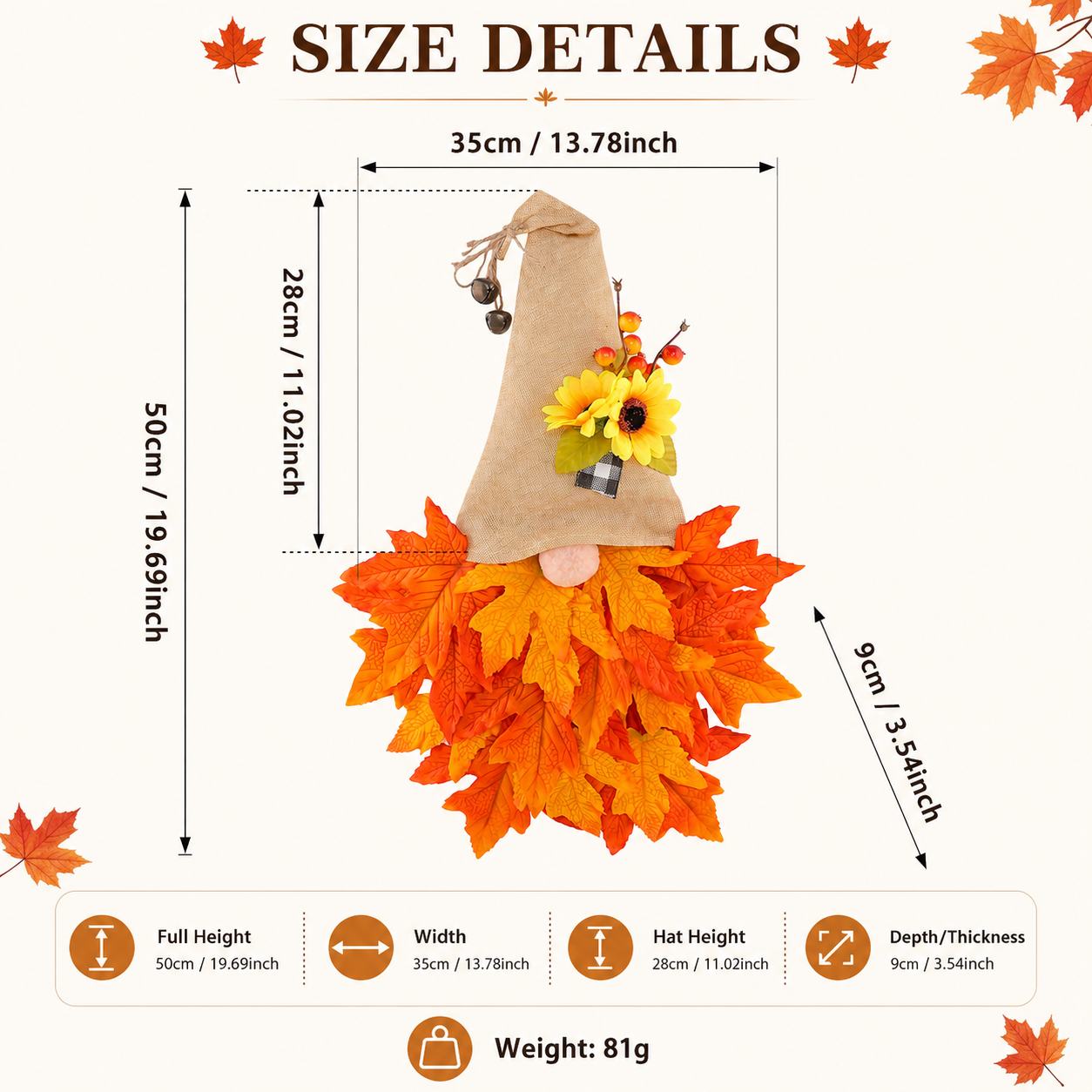 🍂🧙‍♂️Autumn dwarf hat wreath decoration with lights