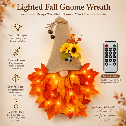 🍂🧙‍♂️Autumn dwarf hat wreath decoration with lights