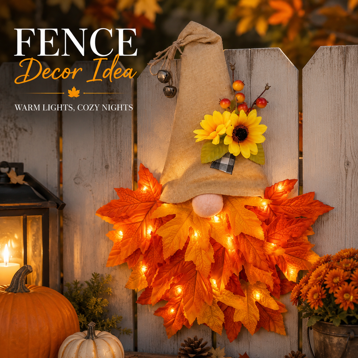 🍂🧙‍♂️Autumn dwarf hat wreath decoration with lights