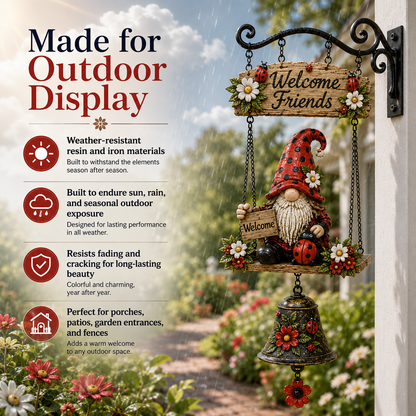 🐞 Rustic Garden Gnome Bell Outdoor Decoration 🌼