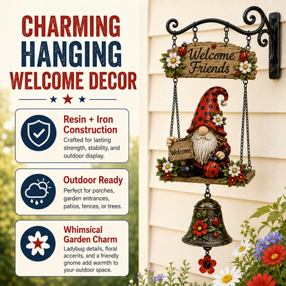 🐞 Rustic Garden Gnome Bell Outdoor Decoration 🌼