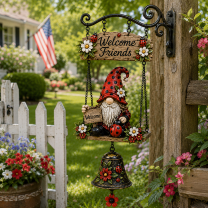 🐞 Rustic Garden Gnome Bell Outdoor Decoration 🌼