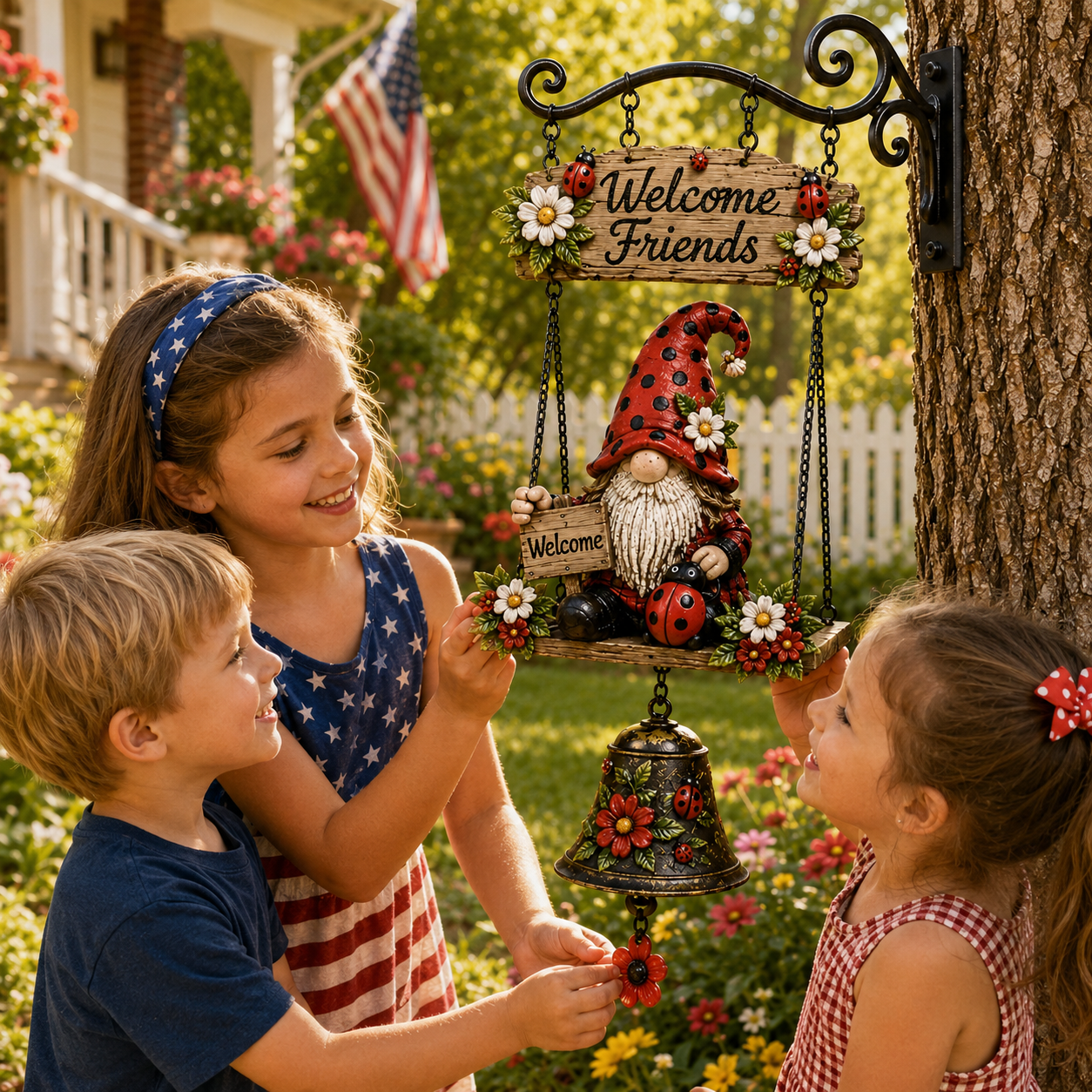 🐞 Rustic Garden Gnome Bell Outdoor Decoration 🌼