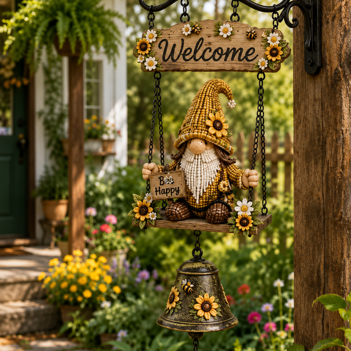 🐞 Rustic Garden Gnome Bell Outdoor Decoration 🌼