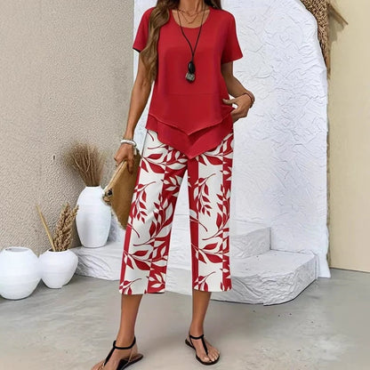 💖Casual Round Neck Layered Tunic Top & Wide Leg Pants Set👚👖