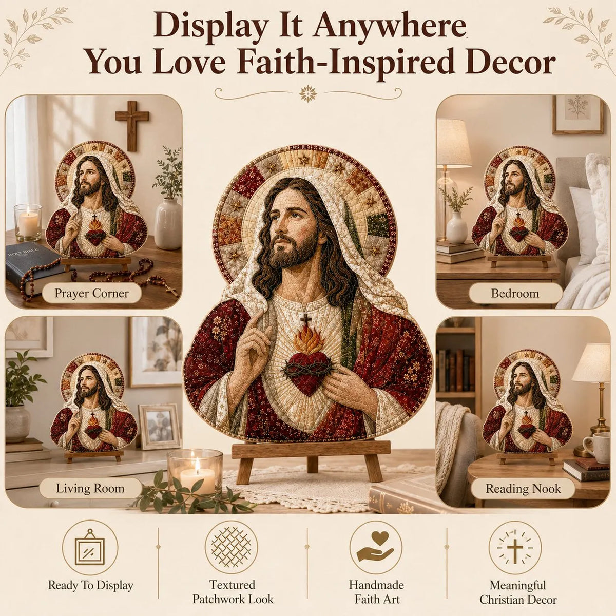 ✝️🧵 Premium Handmade Patchwork Jesus DIY Kit | High-Quality Layered Fabric with Stitched Details DIY Handmade Devotional Decor 🕊️✨