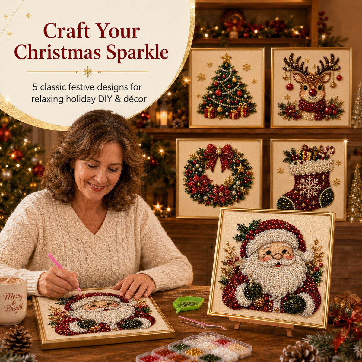 🧘Relaxing & Beginner-Friendly🎨💎DIY Christmas Pearl Diamond Painting Art Kit