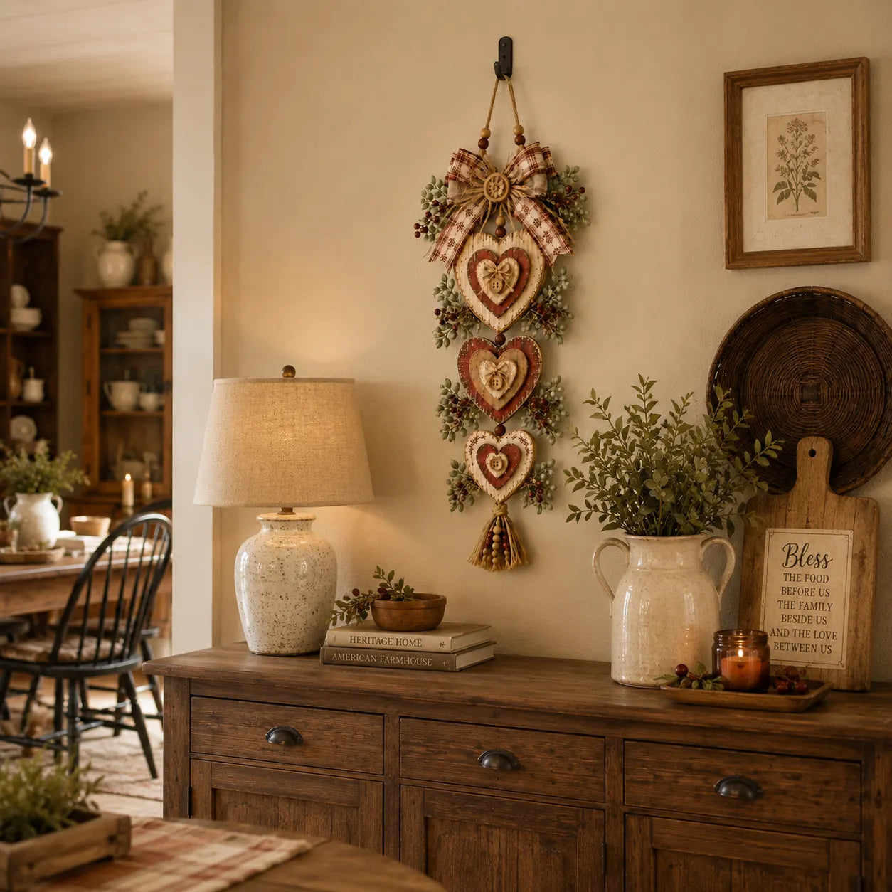 🍂🤎Vintage Farmhouse Layered Heart Wall Hanging