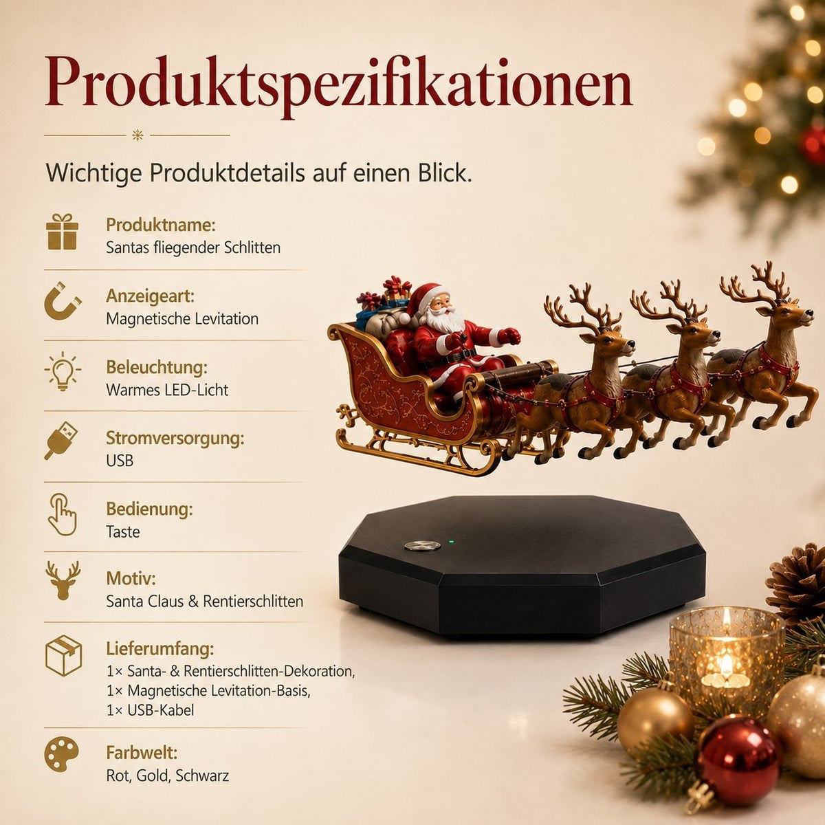 🎅 Santa’s Flying Sleigh — Magnetic Levitation Christmas Display ✨