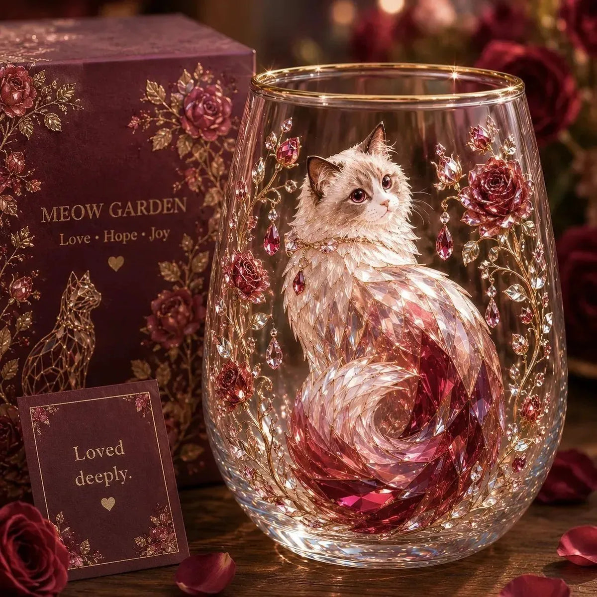 🐱MEOW GARDEN Crystal Texture Glass Cat Tumbler✨