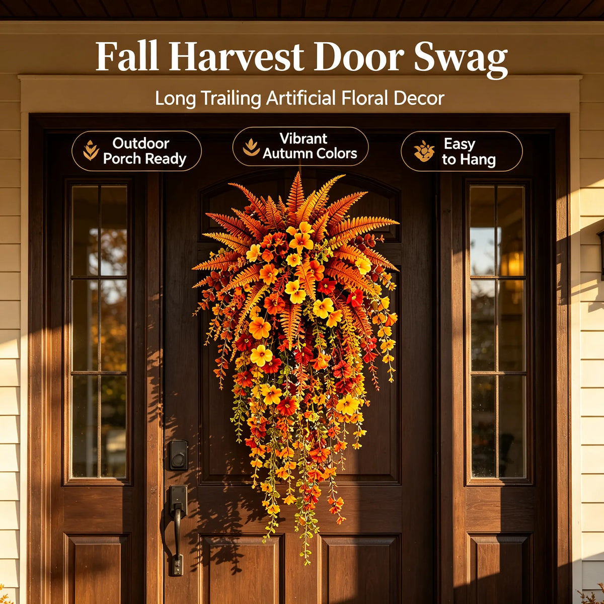 🍂Artificial Fall Harvest Hanging Basket – Autumn Porch & Door Decoration
