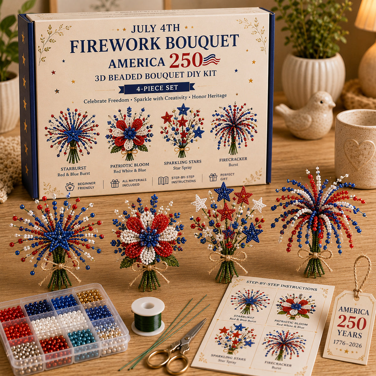 America 250 Beaded Bouquet DIY Kit – Limited Edition Patriotic Craft Collection