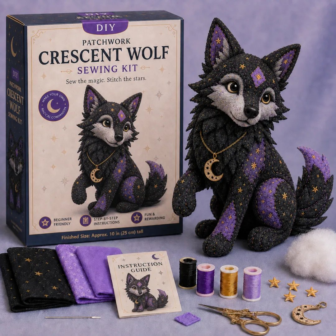 LAST DAY 50% OFF - Mystic Patchwork Animal Sewing Kit – DIY Plush Craft Kit with Starry Fabric, Moon Charm