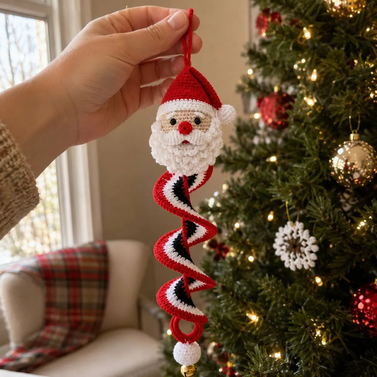 ☃️ Crochet Snowman Spiral Ornament DIY Kit | Complete Beginner-Friendly Set with Soft Yarn, Crochet Hook, Festive Beads, Snowflakes & Step-by-Step Guide 🧶🎄✨
