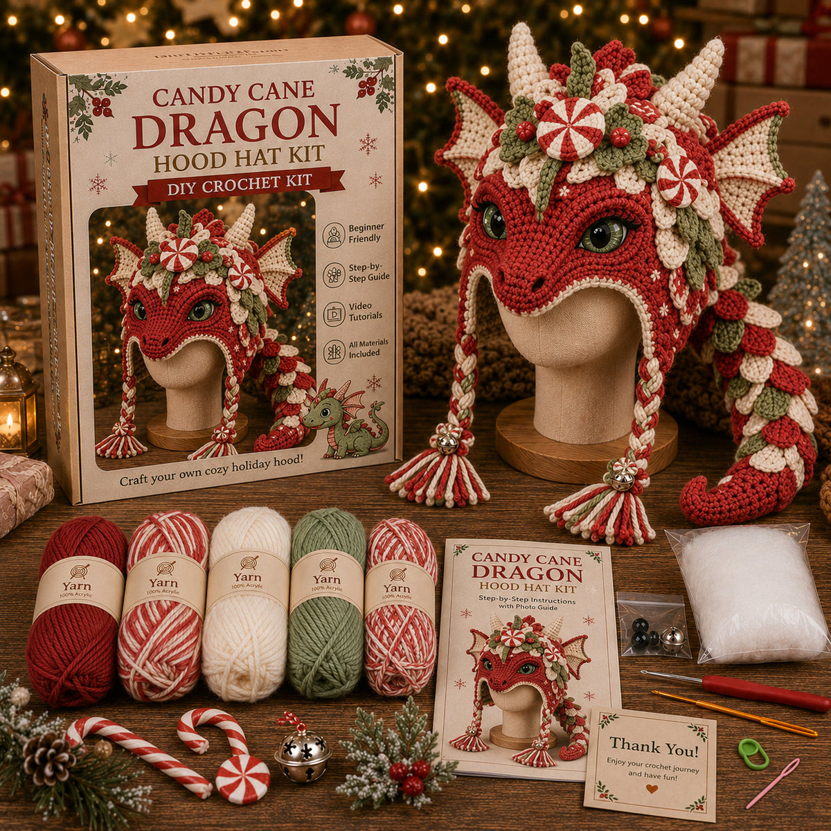 🐮🐲🎄Christmas Character Hood DIY Crochet Kit