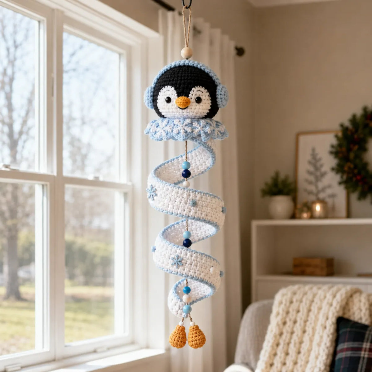 ☃️ Crochet Snowman Spiral Ornament DIY Kit | Complete Beginner-Friendly Set with Soft Yarn, Crochet Hook, Festive Beads, Snowflakes & Step-by-Step Guide 🧶🎄✨