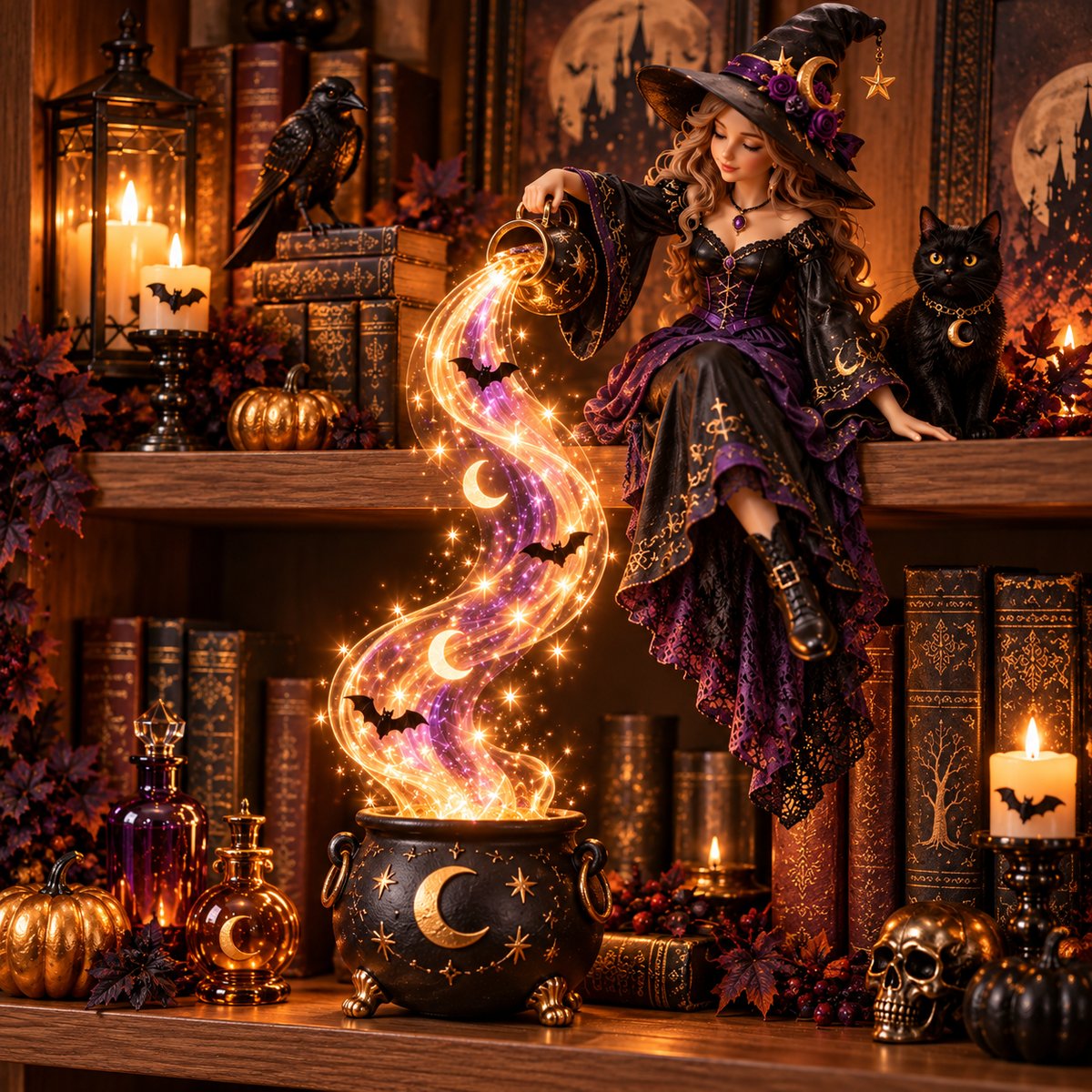 🔥 Hot Sale 45% OFF | 🌙 Midnight Spellstream™ – Enchanted Halloween Shelf Light Collection