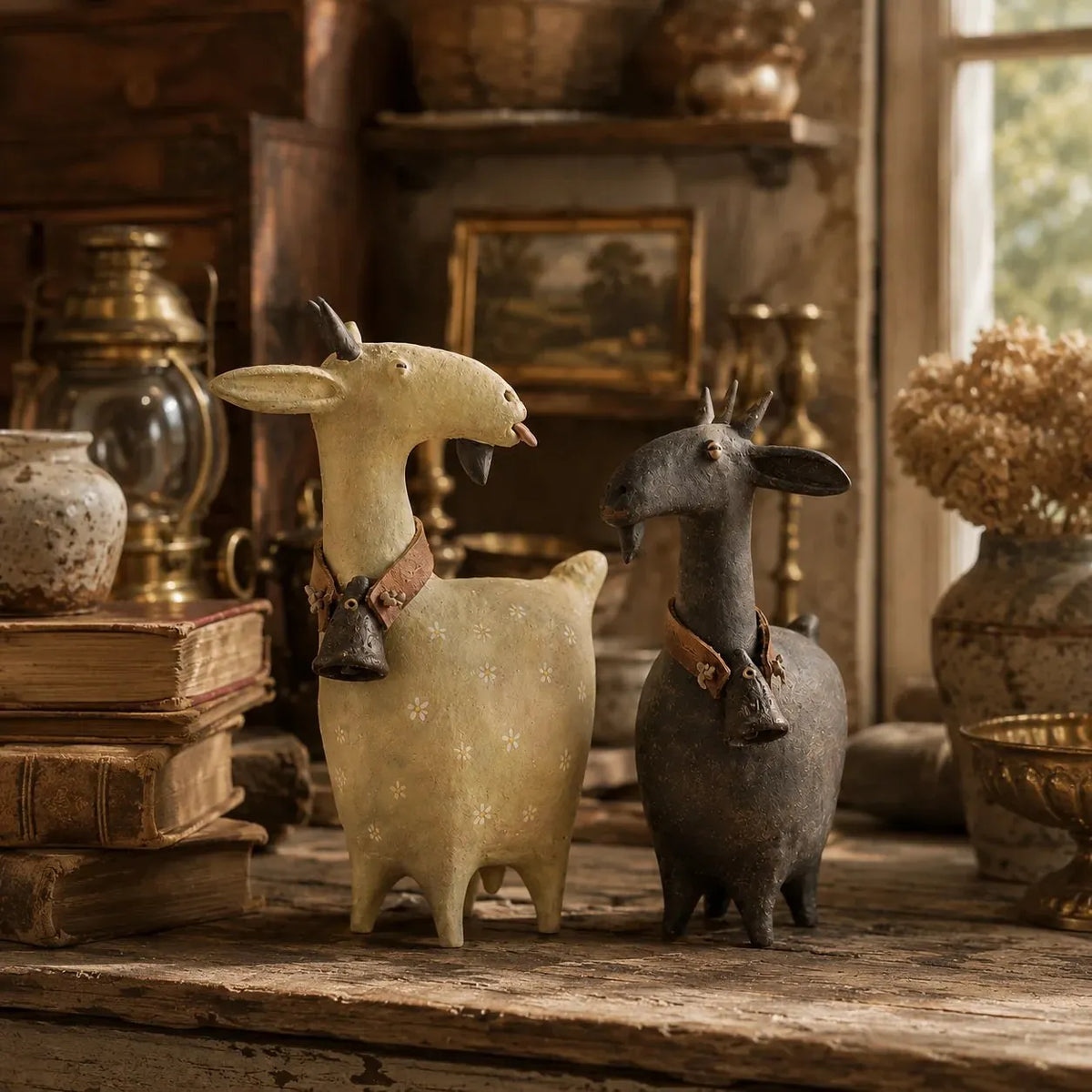 Whimsical Farmhouse Goat Figurines Set of 2