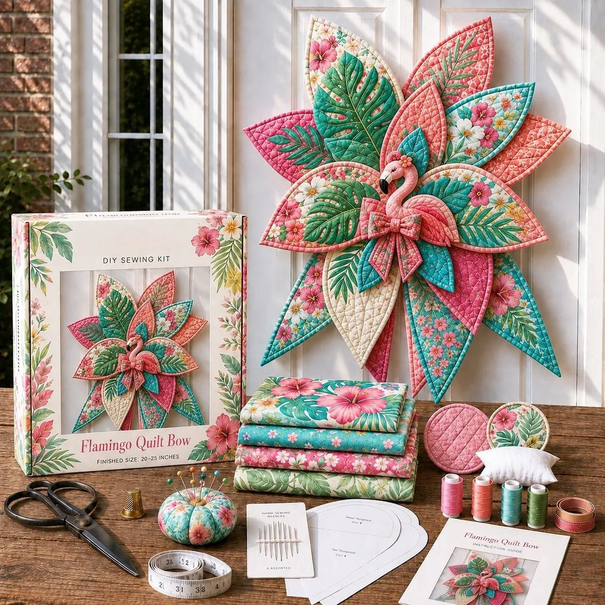 🎀 Beginner-Friendly Oversized Quilted Bow Sewing Kit | Coordinated Printed Fabrics, Batting, Pre-Designed Templates & Complete Supplies for a Full 23–25 in 3D Statement Bow ✨