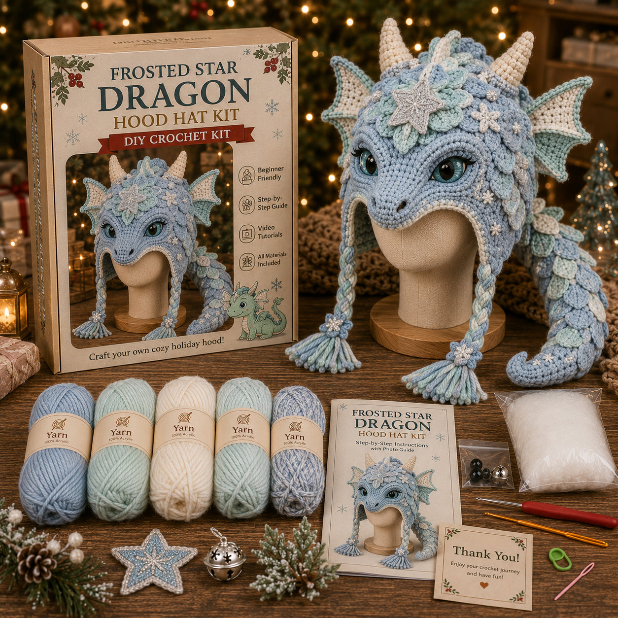 🐮🐲🎄Christmas Character Hood DIY Crochet Kit