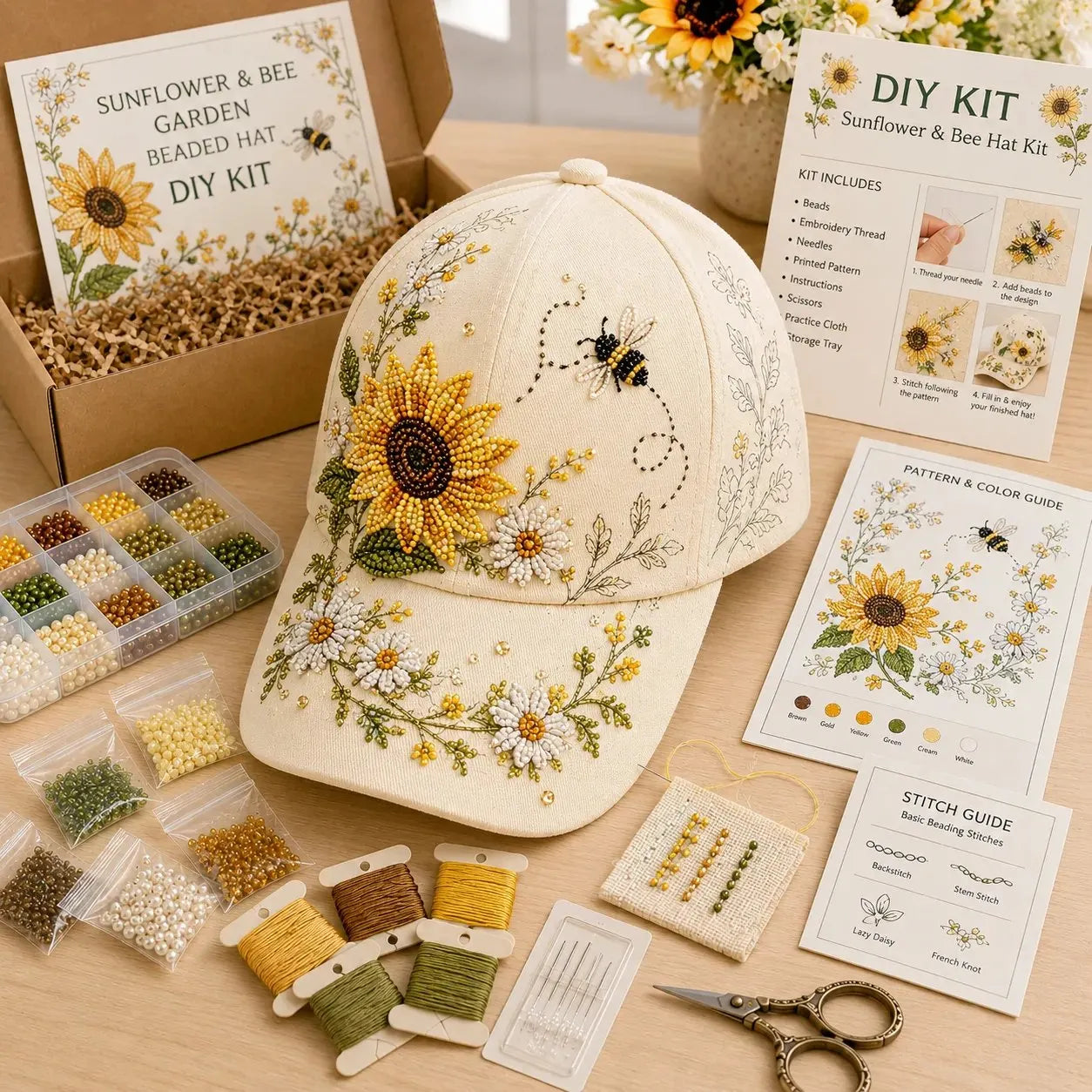 🐦🌸 Premium Hummingbird Garden Beaded Hat DIY Kit