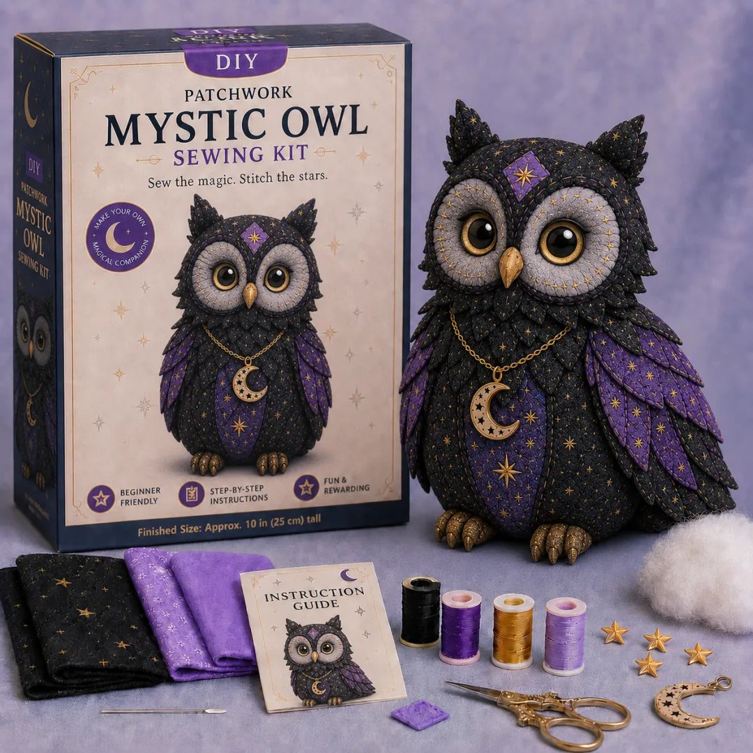 LAST DAY 50% OFF - Mystic Patchwork Animal Sewing Kit – DIY Plush Craft Kit with Starry Fabric, Moon Charm