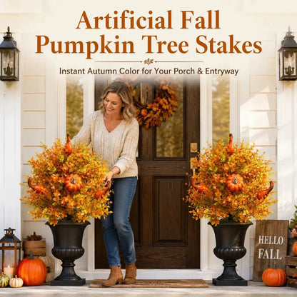 🍂Artificial Fall Pumpkin Tree Stakes– 🧡Full, Lush & Fade-Resistant