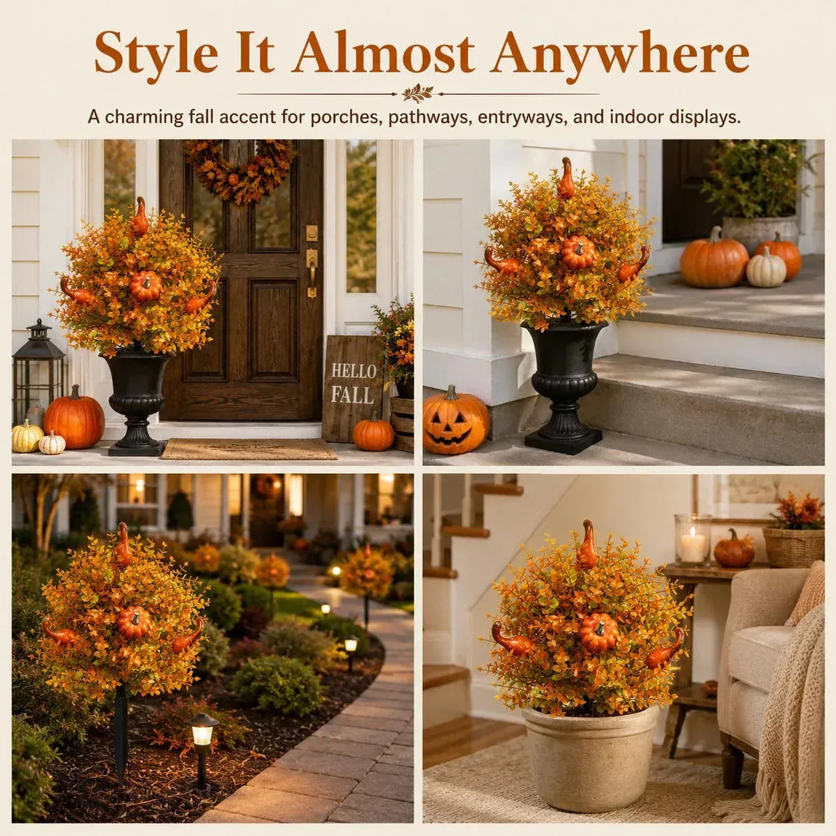 🍂Artificial Fall Pumpkin Tree Stakes– 🧡Full, Lush & Fade-Resistant