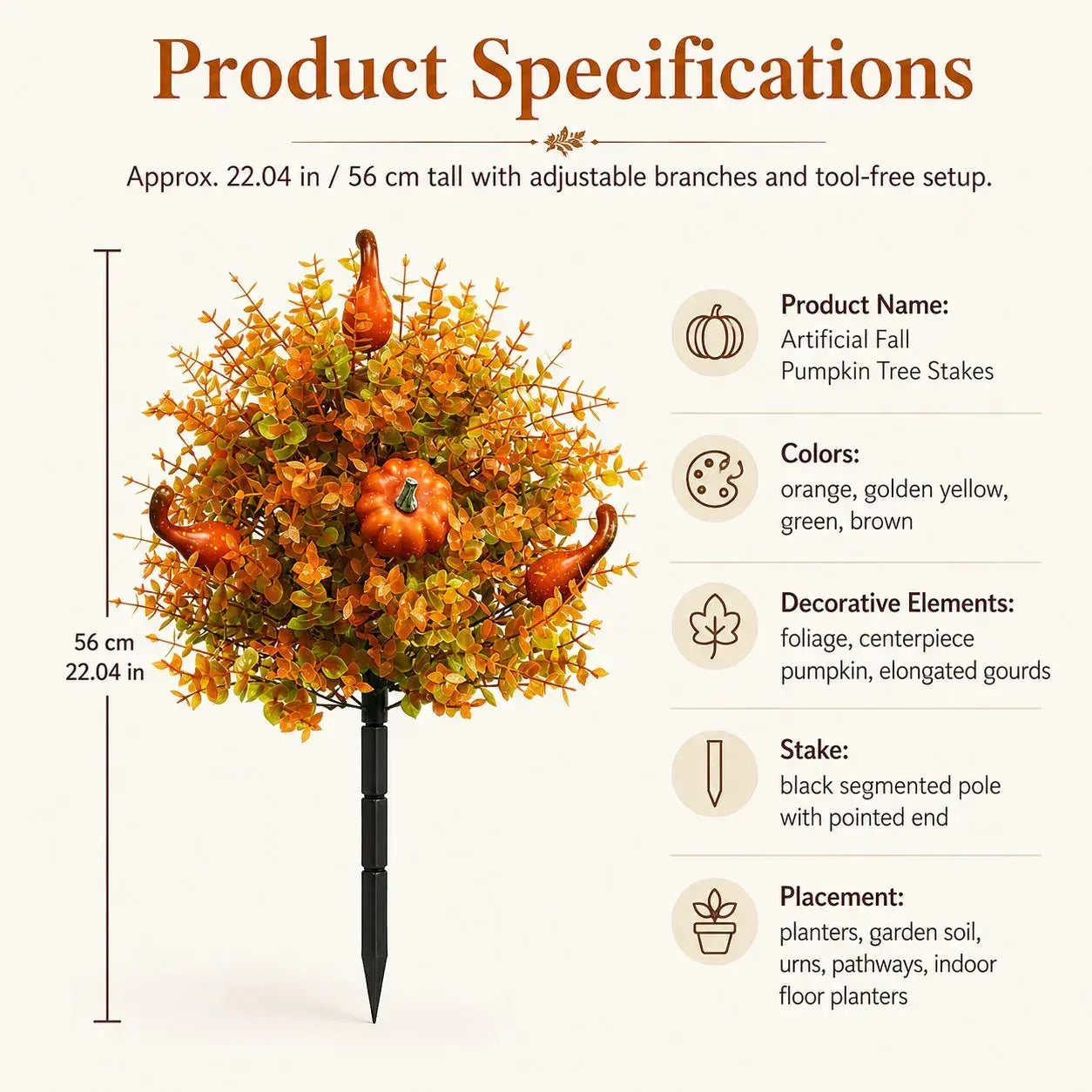 🍂Artificial Fall Pumpkin Tree Stakes– 🧡Full, Lush & Fade-Resistant